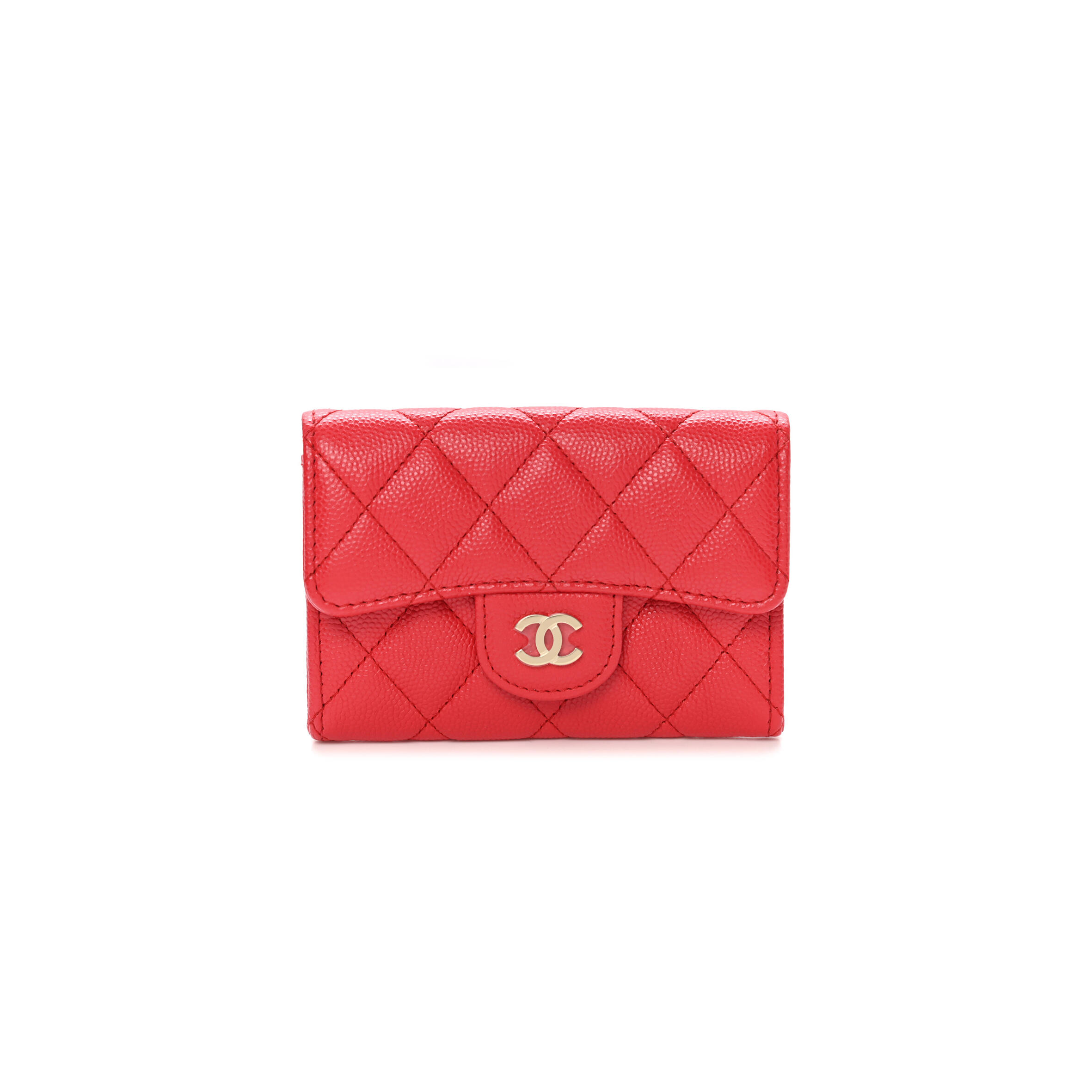 Ch*el caviar quilted flap card holder wallet red ap0214 (11.3*7.5*2.5cm)
